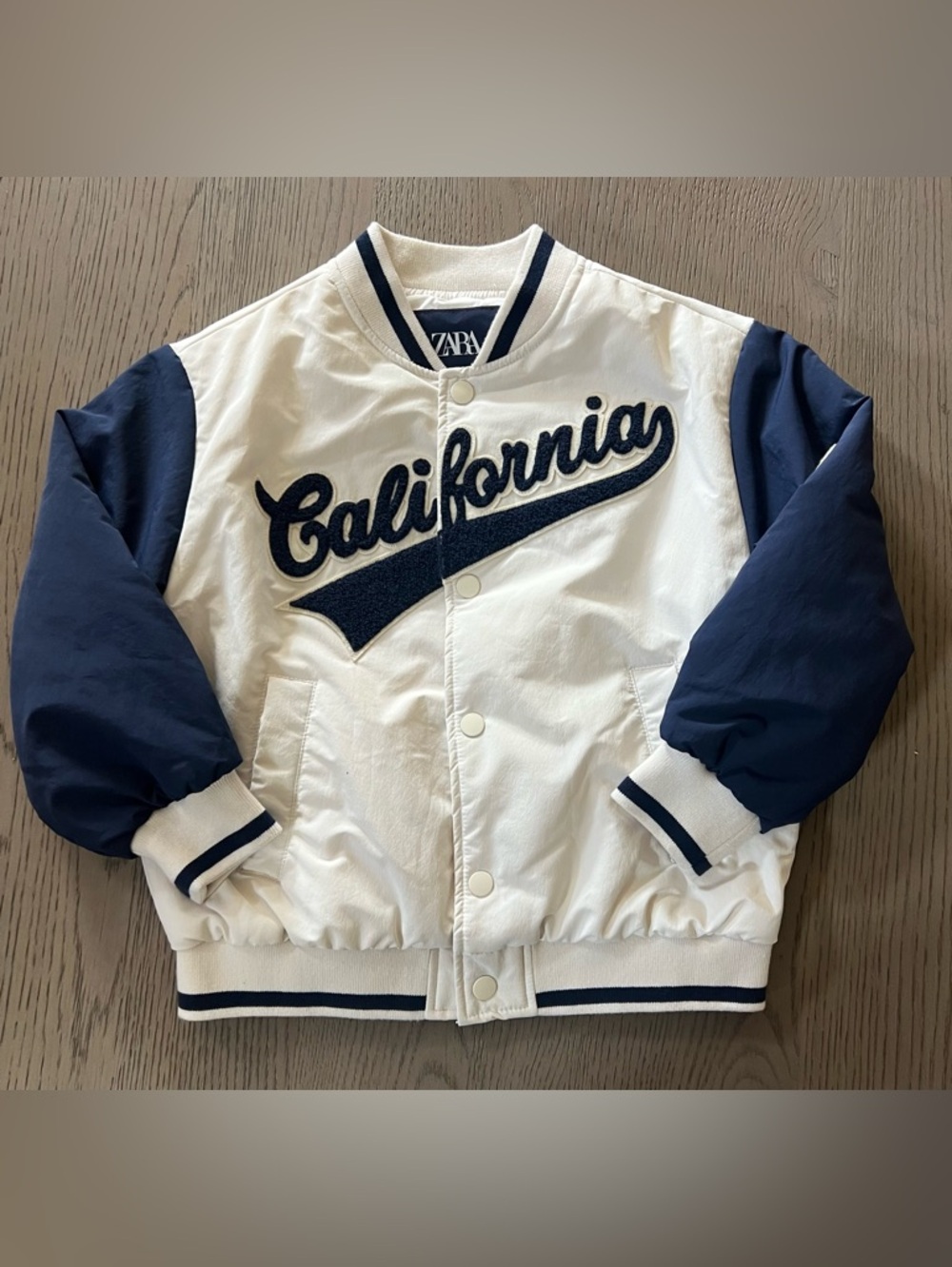 Zara Little Kids California Snap #9 Varsity Letterman Jacket Navy White 4 5 EUC